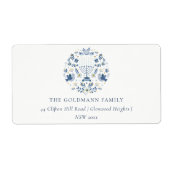Elegant Classy Navy Blue Hanukkah Floral Address Etiket (Voorkant)