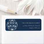 Elegant Classy Navy Blue Hanukkah Floral Address Etiket<br><div class="desc">Als u nog meer aanpassingen nodig hebt,  kunt u mij op yellowfebstudio@gmail.com vrij klikken.</div>