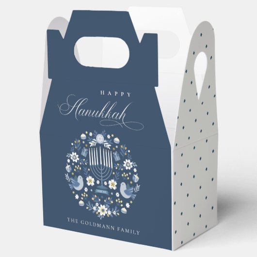 Elegant Classy Navy Blue Happy Hanukkah Floral Bedankdoosjes (Geopend)
