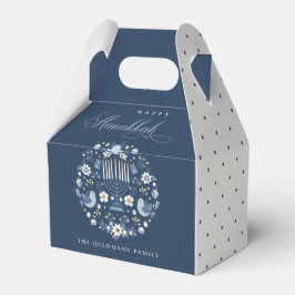 Elegant Classy Navy Blue Happy Hanukkah Floral Bedankdoosjes
