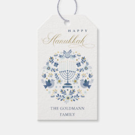 Elegant Classy Navy Blue Happy Hanukkah Floral Cadeaulabel