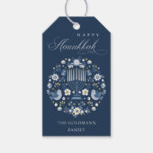 Elegant Classy Navy Blue Happy Hanukkah Floral Cadeaulabel (Voorkant)