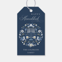Elegant Classy Navy Blue Happy Hanukkah Floral