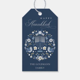 Elegant Classy Navy Blue Happy Hanukkah Floral Cadeaulabel