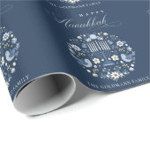 Elegant Classy Navy Blue Happy Hanukkah Floral Cadeaupapier (Rol Hoek)