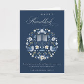 Elegant Classy Navy Blue Happy Hanukkah Floral Feestdagen Kaart (Voorkant)