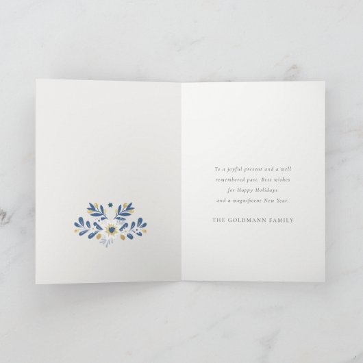 Elegant Classy Navy Blue Happy Hanukkah Floral Feestdagen Kaart (Binnen)