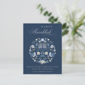 Elegant Classy Navy Blue Happy Hanukkah Floral Feestdagenkaart (Staand voorkant)