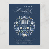 Elegant Classy Navy Blue Happy Hanukkah Floral Feestdagenkaart (Voorkant)