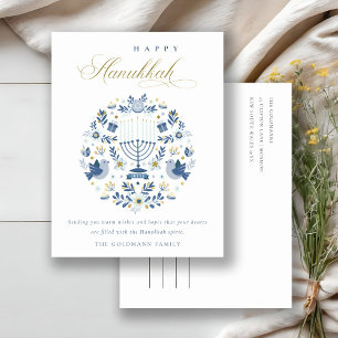 Elegant Classy Navy Blue Happy Hanukkah Floral Feestdagenkaart