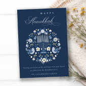 Elegant Classy Navy Blue Happy Hanukkah Floral Feestdagenkaart