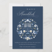 Elegant Classy Navy Blue Happy Hanukkah Floral Feestdagenkaart (Voorkant)