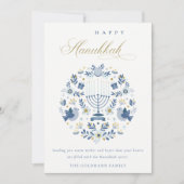 Elegant Classy Navy Blue Happy Hanukkah Floral Feestdagenkaart (Voorkant)