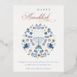 Elegant Classy Navy Blue Happy Hanukkah Floral Folie Feestdagen Briefkaart<br><div class="desc">Als u nog meer aanpassingen nodig hebt,  kunt u mij op yellowfebstudio@gmail.com vrij klikken.</div>