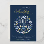 Elegant Classy Navy Blue Happy Hanukkah Floral Folie Feestdagenkaart<br><div class="desc">Als u nog meer aanpassingen nodig hebt,  kunt u mij op yellowfebstudio@gmail.com vrij klikken.</div>