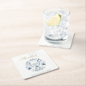 Elegant Classy Navy Blue Happy Hanukkah Floral Kartonnen Onderzetters (Insitu)