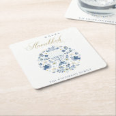 Elegant Classy Navy Blue Happy Hanukkah Floral Kartonnen Onderzetters (Schuin)