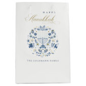 Elegant Classy Navy Blue Happy Hanukkah Floral Medium Cadeauzakje (Voorkant)
