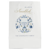 Elegant Classy Navy Blue Happy Hanukkah Floral Medium Cadeauzakje (Achterkant)