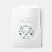 Elegant Classy Navy Blue Happy Hanukkah Floral Nap Bedankzakje (Voorkant)