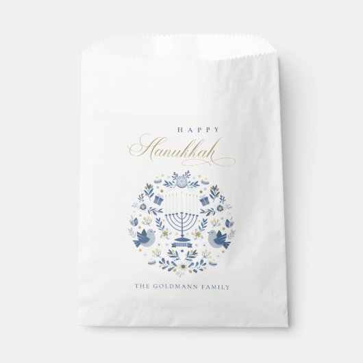 Elegant Classy Navy Blue Happy Hanukkah Floral Nap Bedankzakje (Voorkant)