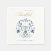 Elegant Classy Navy Blue Happy Hanukkah Floral Nap Servet (Voorkant)