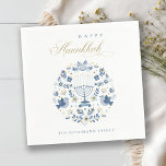 Elegant Classy Navy Blue Happy Hanukkah Floral Nap Servet<br><div class="desc">Als u nog meer aanpassingen nodig hebt,  kunt u mij op yellowfebstudio@gmail.com vrij klikken.</div>