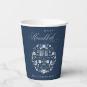 Elegant Classy Navy Blue Happy Hanukkah Floral Papieren Bekers (Achterkant)