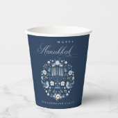 Elegant Classy Navy Blue Happy Hanukkah Floral Papieren Bekers (Voorkant)