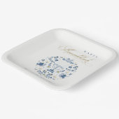 Elegant Classy Navy Blue Happy Hanukkah Floral Papieren Bordje (Gebogen)