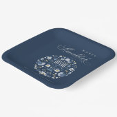 Elegant Classy Navy Blue Happy Hanukkah Floral Papieren Bordje (Gebogen)