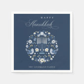 Elegant Classy Navy Blue Happy Hanukkah Floral Servet (Voorkant)