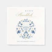 Elegant Classy Navy Blue Happy Hanukkah Floral Servet (Voorkant)