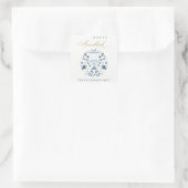 Elegant Classy Navy Blue Happy Hanukkah Floral Vierkante Sticker (Tas)