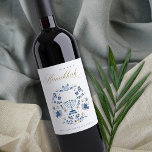 Elegant Classy Navy Blue Happy Hanukkah Floral Wijn Etiket<br><div class="desc">Als u nog meer aanpassingen nodig hebt,  kunt u mij op yellowfebstudio@gmail.com vrij klikken.</div>