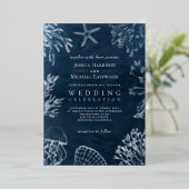 Elegant Classy Navy Blue Ocean Beach Wedding Folie Uitnodiging (Staand Voorkant)