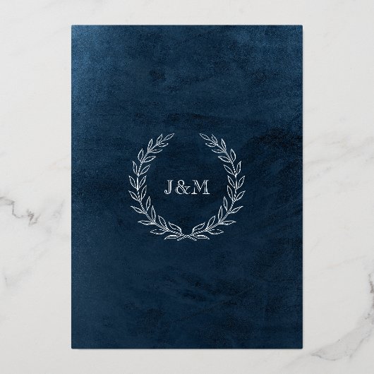 Elegant Classy Navy Blue Ocean Beach Wedding Folie Uitnodiging (Achterkant)