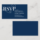 Elegant Classy, Navy Blue Script, RSVP reageert Informatiekaartje (Voorkant / Achterkant)