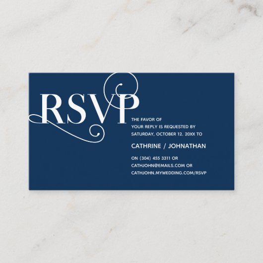 Elegant Classy, Navy Blue Script, RSVP reageert Informatiekaartje (Voorkant)
