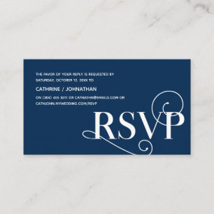 Elegant Classy, Navy Blue Script, RSVP reageert Informatiekaartje