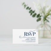 Elegant Classy, Navy Blue Script, RSVP reageert Informatiekaartje (Staand voorkant)