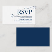 Elegant Classy, Navy Blue Script, RSVP reageert Informatiekaartje (Voorkant / Achterkant)