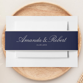 Elegant Classy Navy Blue Wedding Uitnodigingen Wikkel