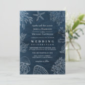 Elegant Classy Navy Coral Beach Wedding Kaart (Staand voorkant)