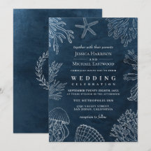 Elegant Classy Navy Coral Beach Wedding