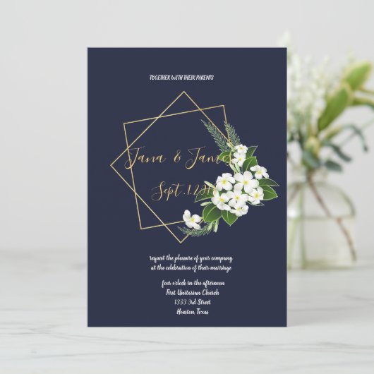 Elegant Classy Navy Geometric bruiloft Kaart (Staand voorkant)