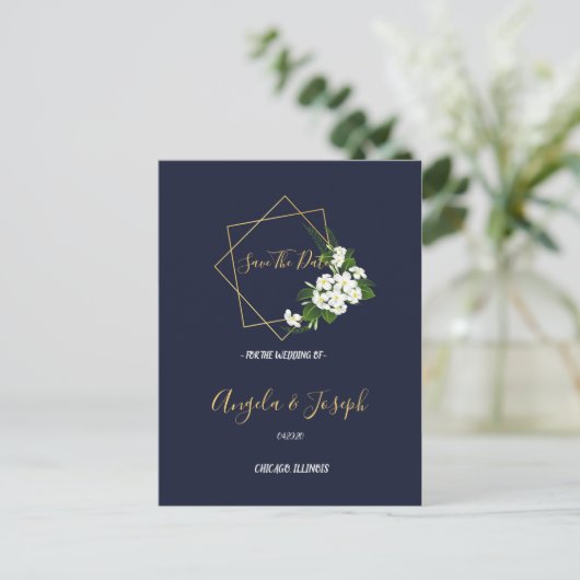 Elegant Classy Navy Geometric slaat de datum op Briefkaart (Staand voorkant)