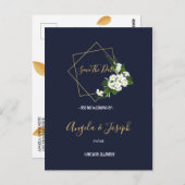 Elegant Classy Navy Geometric slaat de datum op Briefkaart (Voorkant / Achterkant)