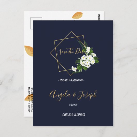 Elegant Classy Navy Geometric slaat de datum op Briefkaart (Voorkant / Achterkant)