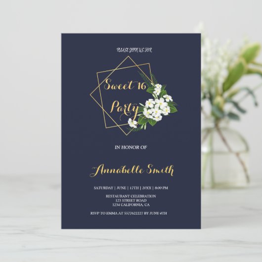 Elegant Classy Navy Geometrisch zoet 16 Kaart (Staand voorkant)